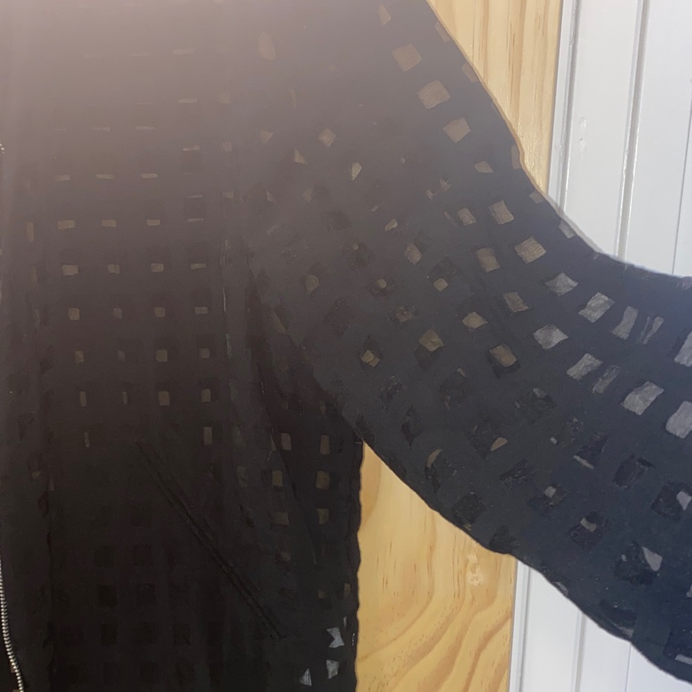 Zara Sheer Square-Pattern Black Zip Cardigan - image 4